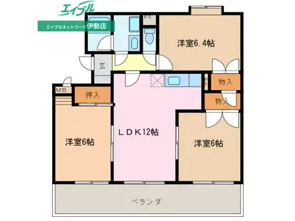 カーサたもの木(3LDK/4階)の間取り写真