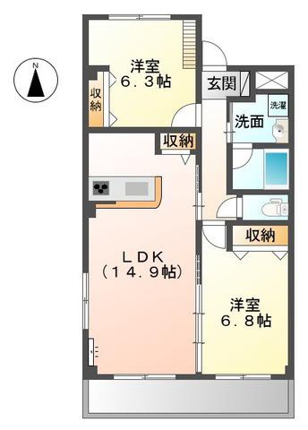 CALMO雄和(2LDK/2階)の間取り写真