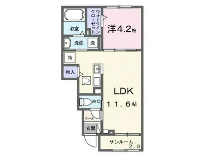 城南さくら(1LDK/1階)の間取り写真
