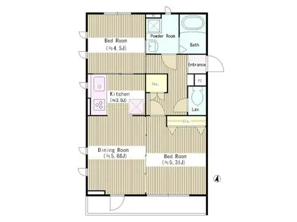 馬場ハウス(2DK/2階)の間取り写真