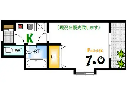 レジデンスK&M(1K/3階)の間取り写真