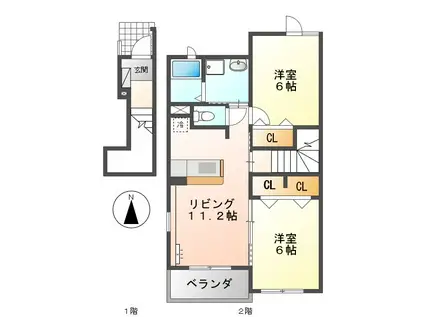 バンバハウス A・B(2LDK/2階)の間取り写真