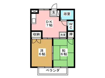 ガーデンホームズB(2DK/2階)の間取り写真