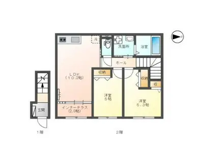 東成区玉津3丁目アパート(2LDK/2階)の間取り写真