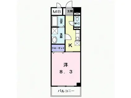 グランディール太田B(1K/3階)の間取り写真