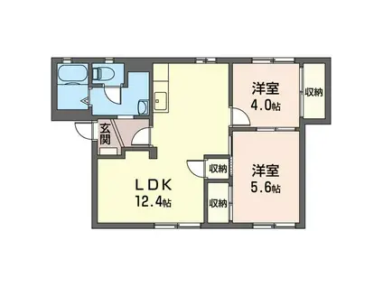 グローリーハイツB棟(2LDK/1階)の間取り写真