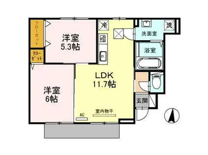 ヴァンドミール流田(2LDK/1階)の間取り写真