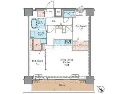 LUXENAプラスPAWS南行徳(2LDK/5階)の間取り写真