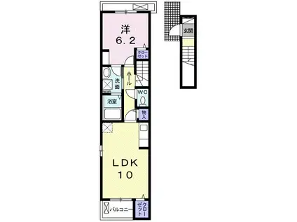 ラ・シャンブル浦里(1LDK/2階)の間取り写真