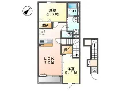 ハピネスコートII(2LDK/2階)の間取り写真