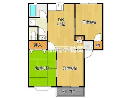 ウィングハイツII A(3DK/2階)の間取り写真