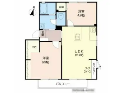 エスポワールホリII棟(2LDK/2階)の間取り写真