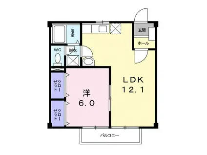 くらしきグリーンハイツ(1LDK/1階)の間取り写真