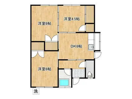 熊本県上益城郡益城町 1階建 築45年(3DK/1階)の間取り写真