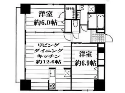 ラフィーネ音羽西棟(2LDK/12階)の間取り写真