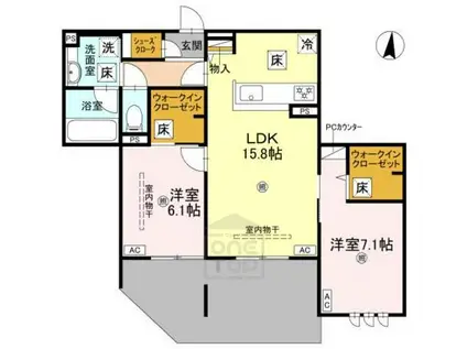 ロンジェヴィータ(2LDK/1階)の間取り写真