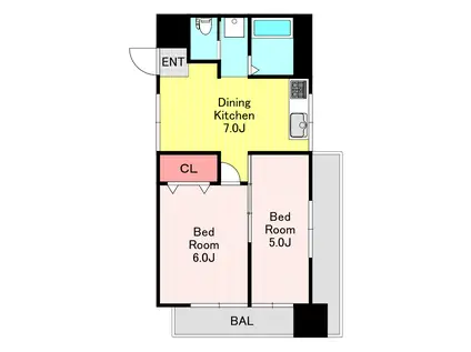 川口ファミリーマンション(2DK/6階)の間取り写真