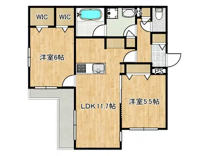 観音2丁目ヘーベルメゾン西棟(2LDK/3階)の間取り写真