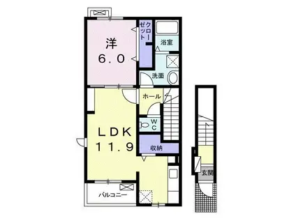 スカイブルー(1LDK/2階)の間取り写真