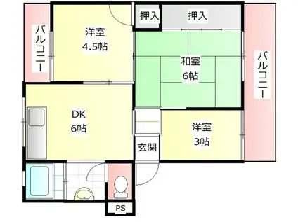 明伸第1ビル(3DK/2階)の間取り写真