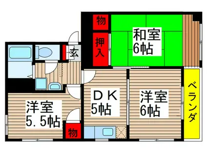 パ-クハイムゆりの木B棟(3DK/2階)の間取り写真