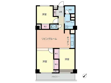 南平台マンション(3LDK/3階)の間取り写真