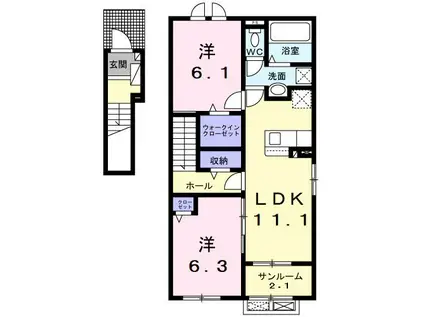 メゾンボヌール(2LDK/2階)の間取り写真