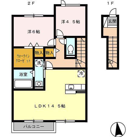 プランドールB棟(2LDK/2階)の間取り写真
