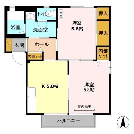 グレースA(2K/2階)の間取り写真