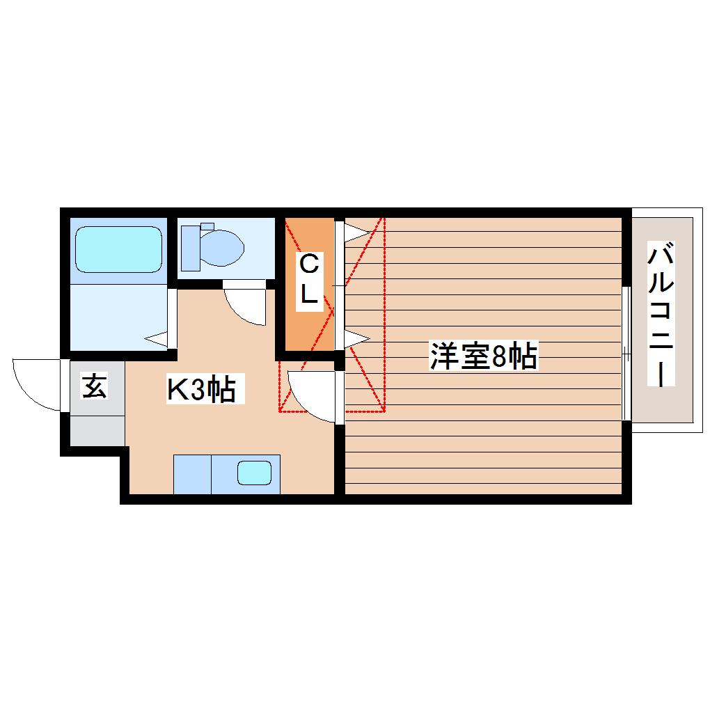 カーサアタゴ(1K/2階)の間取り写真