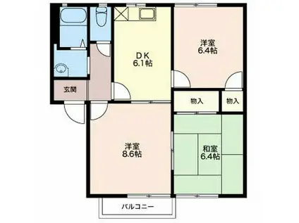 フレグランス上の原 S棟(3DK/1階)の間取り写真