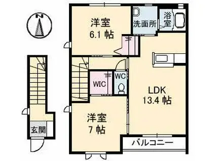ミモザ II棟(2LDK/2階)の間取り写真