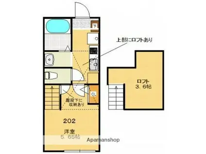 ラクセル三ツ沢(1K/2階)の間取り写真