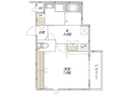 足立区谷中メゾン(1K/2階)の間取り写真