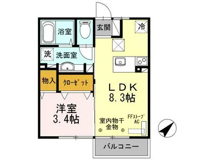 モンテローザ小侍B(1LDK/1階)の間取り写真