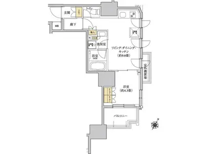 グレーシアフィット三軒茶屋(1LDK/5階)の間取り写真