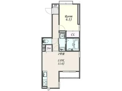 ヴィラ大宮(1LDK/2階)の間取り写真