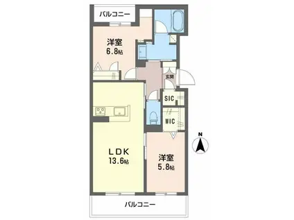 シャーメゾン大昌(2LDK/2階)の間取り写真