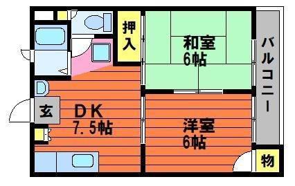 ハイツ高砂(2DK/2階)の間取り写真
