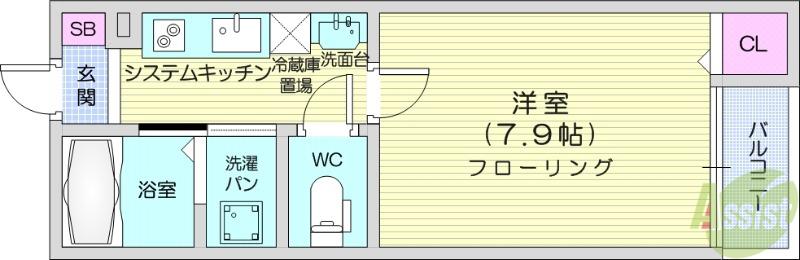 イーストポートⅡ(1K/1階)の間取り写真