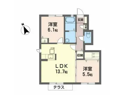 スカイK・I(2LDK/1階)の間取り写真