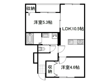リバーサイド東畦 A棟(2LDK/1階)の間取り写真