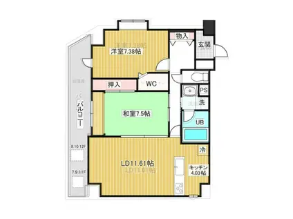 グリーンフォレスト大宮(2LDK/11階)の間取り写真