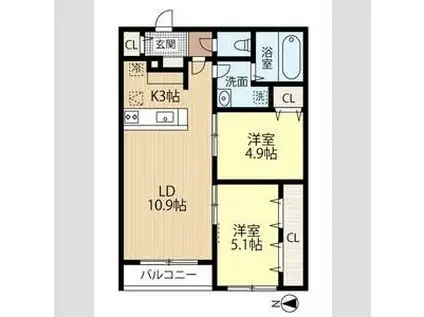 ATLANTIS HASSAMU(2LDK/2階)の間取り写真