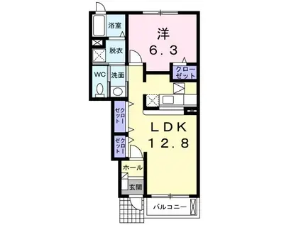 セントラルガーデン(1LDK/1階)の間取り写真