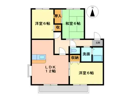 シャンブル南が丘 D(3LDK/2階)の間取り写真