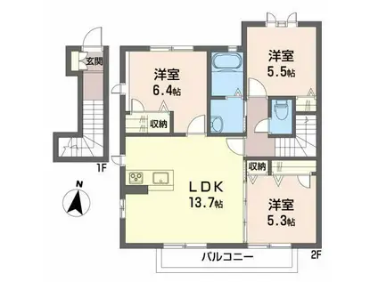  シャーメゾン中久万(3LDK/2階)の間取り写真