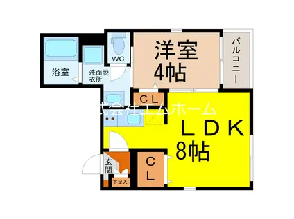 地下鉄東山線 八田駅(ＪＲ) 徒歩9分 3階建 築4年(1LDK/2階)の間取り写真
