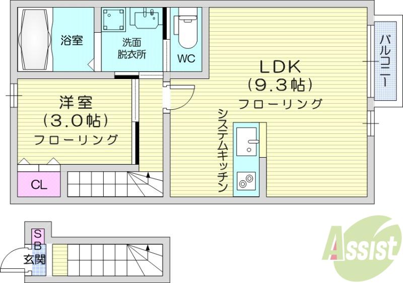 FAB南仙台(1LDK/2階)の間取り写真