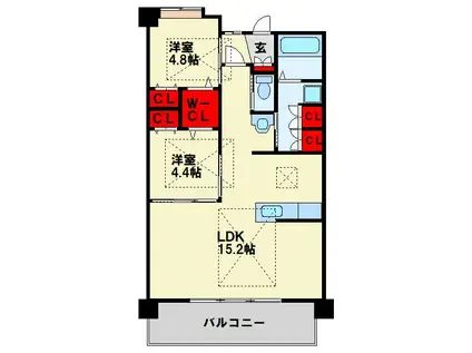 レブリアント折尾(2LDK/2階)の間取り写真
